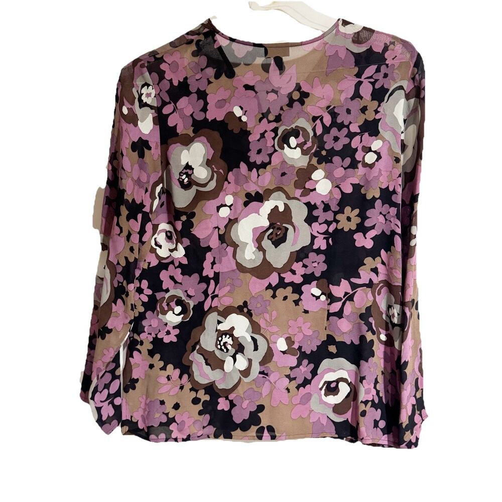 J.Jill size medium purple floral button Sheer Work Blouse - Picture 4 of 4